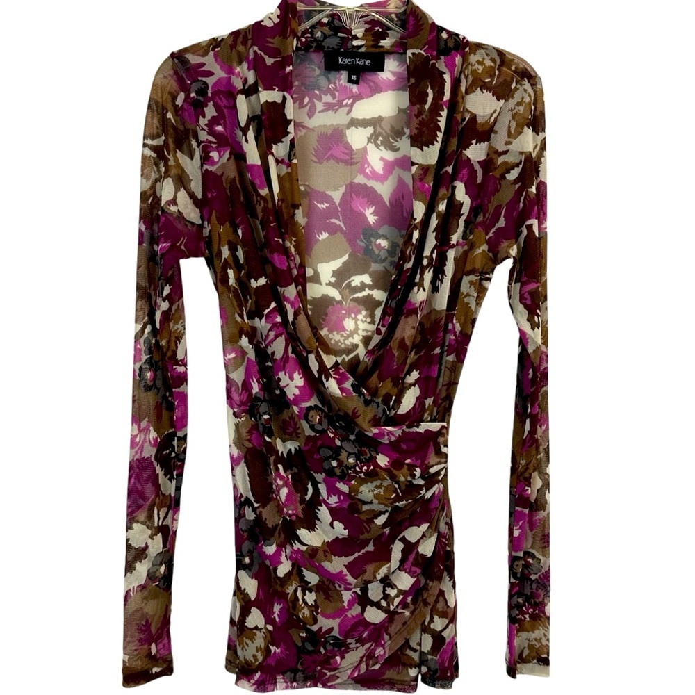 Karen Kane Mesh Floral Drape Top Long Sleeve XS 🔥